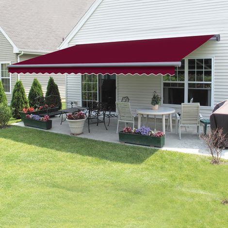 Greenbay Grey Frame Manual Awning Retractable Canopy Patio Garden Sun Shade Shelter Wine Red 3.5 x 2.5m (1/5)