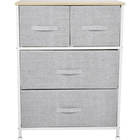 Commode pour Chambre à Coucher, Commode à 4 Tiroirs en Tissu Meuble de Rangement avec Dessus en Bois et Grand Espace de Rangement Chambre à Coucher, Salon, Chambre d'enfant, Gris Clair (1/4)