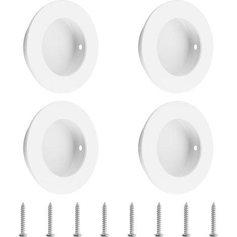 4 pièces de poignées blanches rondes encastrée, 50 mm Trompette en acier inoxydable pour porte coulissante, poignées de placard, poignées invisibles avec vis de fixation pour porte en verre (1/5)