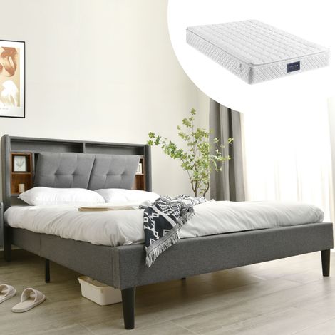 Lit 140x200 avec rangement, LED et USB HAVRYA (1/5)