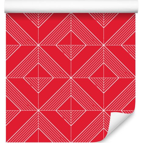 Carta da parati con rombi geometrici rossi e corallo, sfondo rosso 50x1000 cm (1/5)