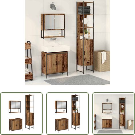 Spiegelkasten - Badezimmermöbel-Set mit Regal mit Tür 3 pcs Braun Holzwerkstoff (1/5)
