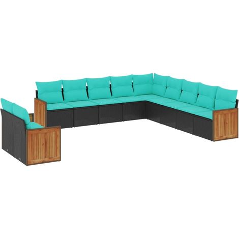 vidaXL Salon de jardin 11 pcs avec coussins noir résine tressée (1/5)