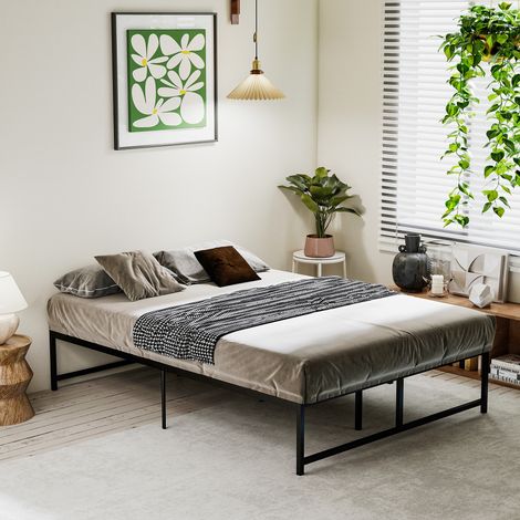 Cadre de lit double HOMCOM 135 x 190 cm avec pieds de 35 cm, structure de lit double avec rangement sous le lit, noir