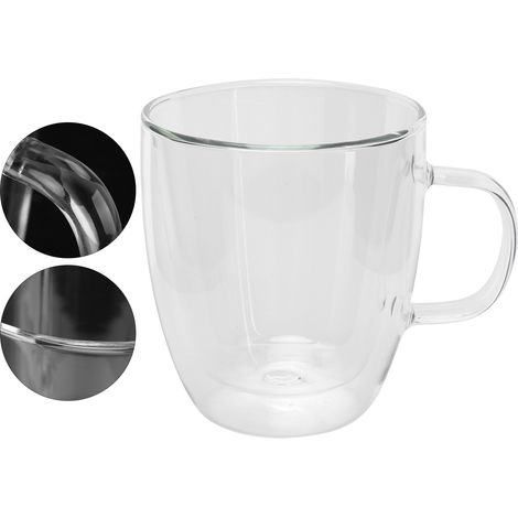 Doppelwandiger Becher mit Henkel, transparenter Glasbecher für Kaffee, heiße und kalte Getränke wie Milch und Tee, 250 ml (1/5)