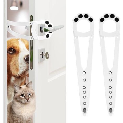 KLVGTIFS PU - 2pcs Loquet de Porte pour Chat Réglable Sangle de Porte pour Chat pour Laisser Entrer Chats, Empêcher Chiens d'Entrer (Blanc) (1/5)