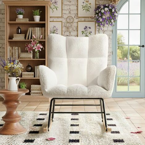 Fauteuil à bascule en sherpa – Dimensions 69 x 89 x 101 cm, pour salon, chambre ou balcon – Douceur et bercement (1/4)
