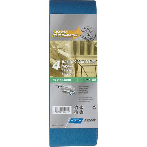 Packung mit 4 NORTON Schleifbändern, 75 x 533 mm, Körnung 80 NORTON
