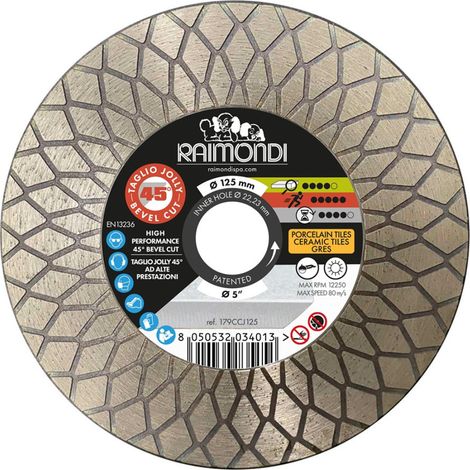 Disco diamantato diametro 125mm taglio jolly 45° f22,2mm smussatura (1/5)