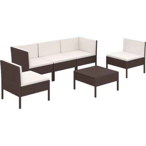 Set Divani da Giardino 6 pz con Cuscini in Polyrattan Marrone vidaXL (1/5)