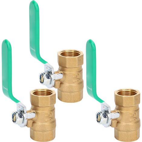 Ensemble de 3 vannes à bille pour conduite d'eau, 1/2 pouce, filetage femelle double, laiton à paroi épaisse, vanne d'arrêt de vidange (1/5)