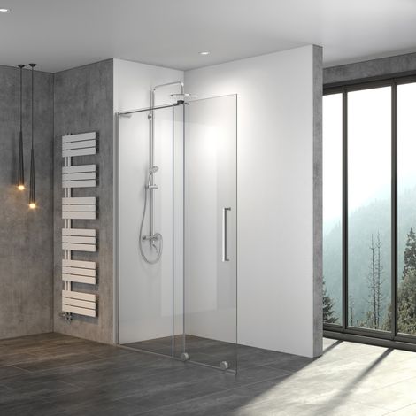 Walk In Dusche Schiebetür 8mm ESG Klarglas mit Nano Beschichtung BxH 140x195 cm (1/5)