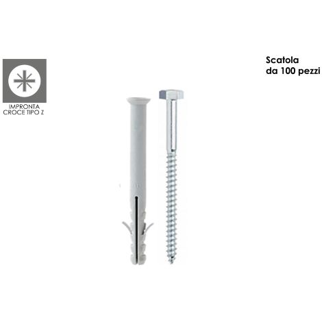 Ancrages en nylon allonge's Tecfi 100 10x160 avec deux ailes Vis a' bois TPS a' empreinte cruciforme type Z