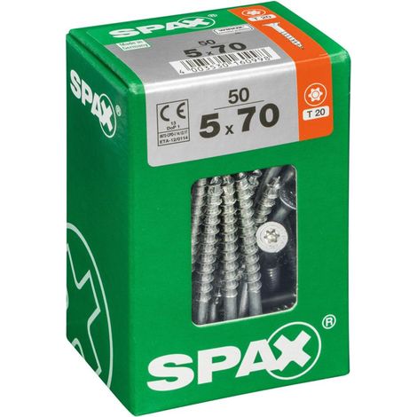 Set di 50 viti SPAX Torx in acciaio a testa svasata, Diam.5 mm x L.70 mm SPAX