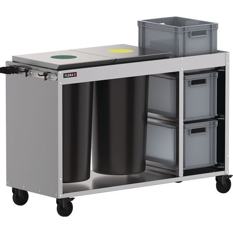 FLORA Reinigungswagen 2 Tonnen á 60 l, 3 KistenStahl