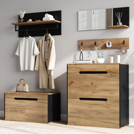 Meuble chaussures modulable 156x36x176 cm miroir HAVRYA (1/5)