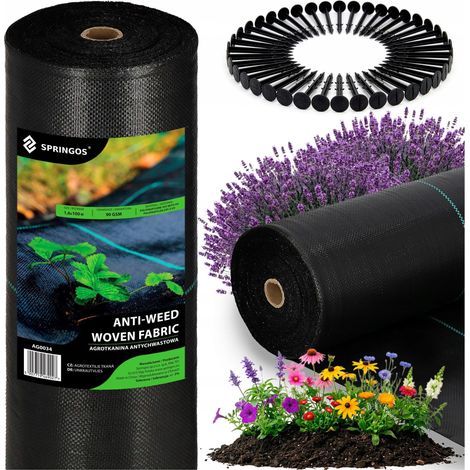 TELO AGRICOLO 90G 1,6x100m NERO TESSUTO AGRICOLO UV SPESSO ANTI-ERBA + PIOLI