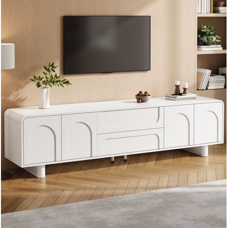 Mobile TV 180x40x46 cm in MDF e truciolare bianco con contenitore per soggiorno – MEUBLIV (1/5)