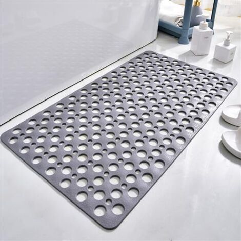 Sollbry Tapis de Baignoire Antidérapant Anti Moisissure 88x40cm Tapis de Bain Lavable en Machine Rectangulaire Tapis de Douche avec Ventouses Trous de Drainage pour Salle de Bain Enfant Adulte Gris (1/3)