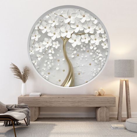 Stickers Trompe l'oeil Arche ronde - Fleurs - Diamètre 30 cm (1/4)