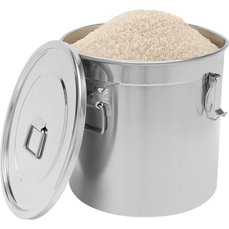 Stainless Steel Storage Bucket 33L Double Sealing Protection Food Storage Container for Rice, Flour, Grain, Coffee Bean, Milk, Portable Sealed Lifting Barrel for Kitchen and Camping