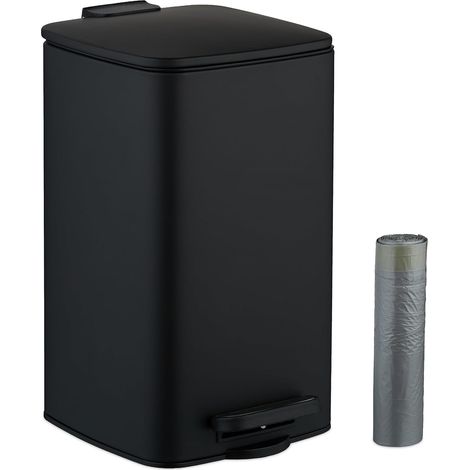 Poubelle Salle De Bain 8 Litres - Métal Noir Mat - Pédale Silencieuse - Seau Intérieur Amovible (1/5)