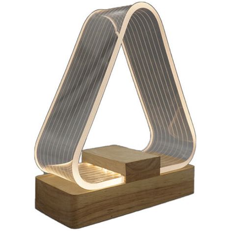 royaluxe-Lampe à poser triangulaire LED blanc chaud – Base en bois de hêtre – Diffuseur acrylique haute transmittance – Dimensions 14x6x17cm (1/5)