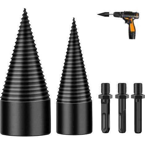 Fendeuse Bois Cône, 32mm + 42mm Fendeuse de Bûches avec 3 Poignées, Carré/Rond/Hexagonal, Foret de Fendage de Bois, Perceuse Tige Conique Pour Fendeuse à Bois… (32mm + 42mm) (1/5)