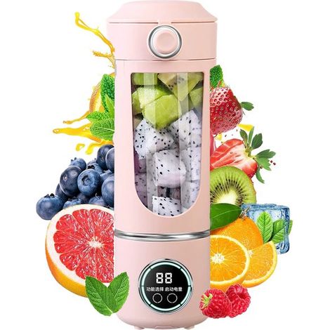Blender portable 700 ml pour fruits - Rose - Rechargeable par USB haute vitesse (1/5)