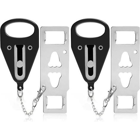 Verrou de porte portable noir - Sécurité renforcée pour hôtels, appartements et voyages - Acier inoxydable - 2 pièces (1/5)