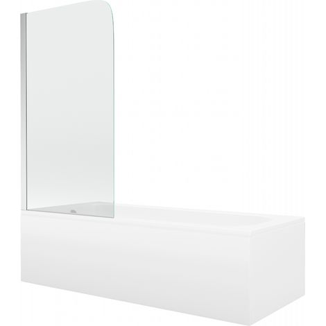 Mexen Vega rechteckige Wanne 180 x 80 cm mit Verkleidung und 1-flügeliger Duschabtrennung 70 cm, transparent, Chrom - 550118080