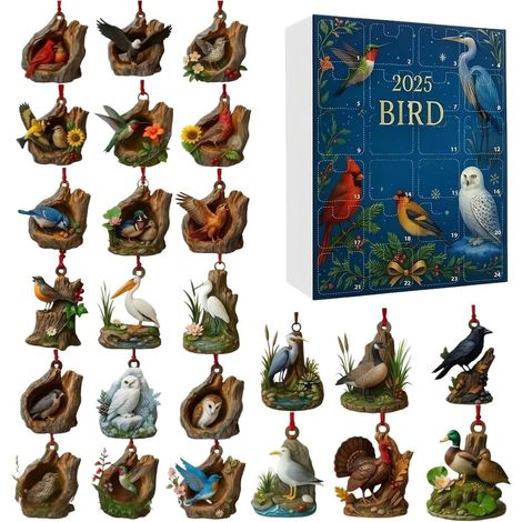 Calendrier de l'Avent Jouet – Pendentif Oiseau 2D – Calendrier de Noël 2025 Pour entrée, salon, chambre, fenêtre, porte, cheminée, cuisine, fête de Noël (1/5)