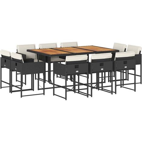 Maison Exclusive - 11-tlg. Garten-Essgruppe mit Kissen Schwarz Po