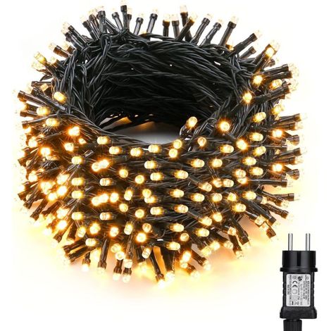 Guirlande Noël Extérieur, 30M 300 LED Lumières de Noël Blanc Chaud Décoration Etanche 8 Modes Guirlande Lumineuse pour Intérieur Maison Fête Mariage Arbre Festival Jardin, Fil Vert（couleur chaude）