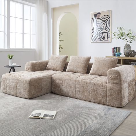 FloraGrace Canape modulable khaki, 250 x 158 x 60 cm, en chenille, chaise longue, accoudoirs, 3 coussins (1/5)