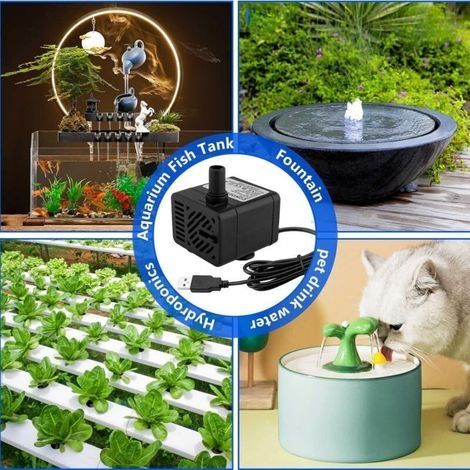 5V USB Einstellbare, ultraleise Tauchpumpe 200L/H für Aquarium, Teich und Hydrokultur (1/3)