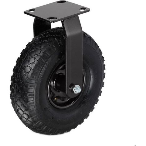 Roulette Fixe - Pneumatique 3.00-4 - Charge Max 120 Kg - Platine Acier 11.5x10 Cm - Pour Chariots Atelier Entrepôt Maison - Noir (1/5)