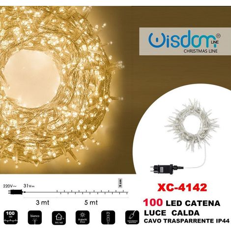 TRADE SHOP - Catena Luminosa 100 Luci Led Lucciole Luce Calda Cavo Trasparente Ip44 Xc-4142 -