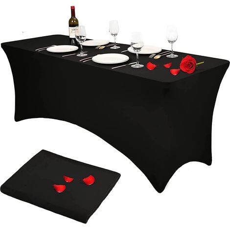 Nappe rectangulaire extensible en polyester de 183 cm, nappe extensible en spandex noir pour - (1/5)
