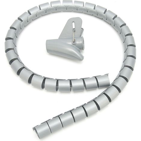Gaine spiralée pour câbles en plastique, type ouvert, clips inclus, 10 mètres, grise, diamètre 32 mm, protection et organisation de fils. (1/5)