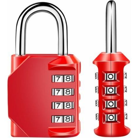 4-Digit Combination Padlock, Waterproof Combination Lock, Weatherproof Metal and Steel Plated Combination Clasp (604 Large 4-Digit Size Short Beam Large Red) (1/3)