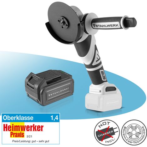 STAHLWERK Akku-Winkelschleifer 20-V-Brushless-Technologie (AWS-20 ST) – Trennschleifer 0 – 7500 U/min, M14 Spindel für Scheibengrößen 115 mm / 125 mm, Seitenschleifer, inkl. 4 Ah- Akku, ohne Ladegerät