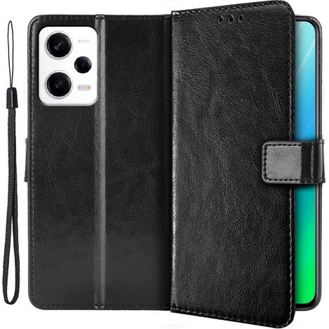 Klapphülle für Xiaomi Redmi Note 12 5G / Poco X5 5G, Crazy Horse Wallet, Schwarz (1/5)