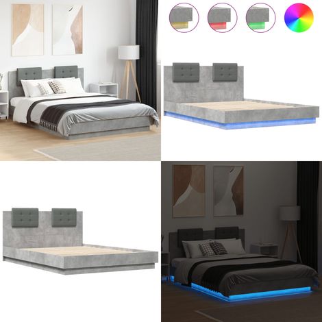 Bettgestell mit Kopfteil und LED-Leuchten Betongrau 150x200 cm - Beton Grau - Holzrahmen - Lattenrost - Kopfteil - LED Beleuchtung - Home & Living (1/5)