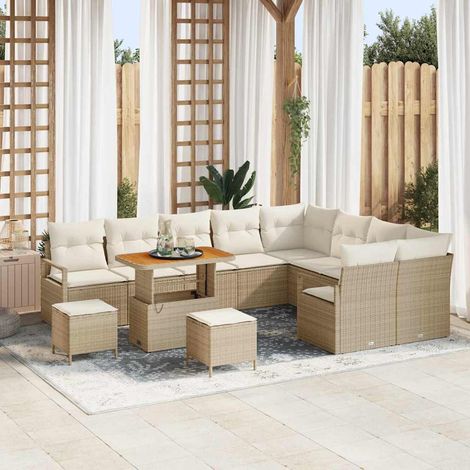 Conjunto de sofás de jardín 12 uds. Beige ratán sintético vidaXL (1/5)
