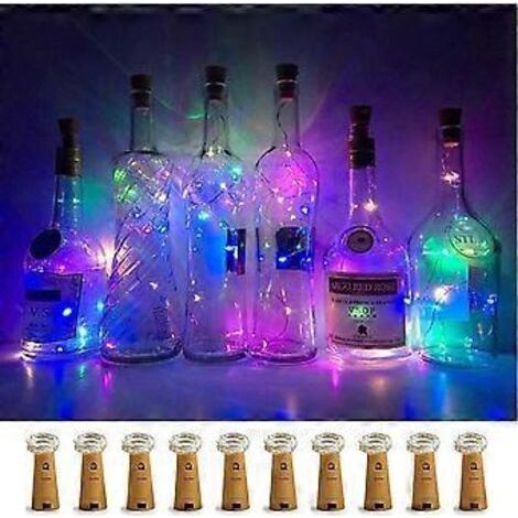 SZTXJ Lot de 10 guirlandes lumineuses pour bouteilles de vin avec bouchon, 10 LED à piles en forme de bouchon, fil de cuivre argenté, mini guirlandes lumineuses colorées pour bricolage, fêtes, décorat (1/5)