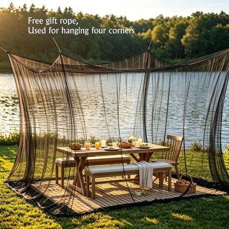 Grande moustiquaire extérieure - 300 x 300 x 250 cm - Écran anti-insectes pour pavillon, véranda et terrasse - Pour camping, pique-nique et voyage - Noire (1/5)