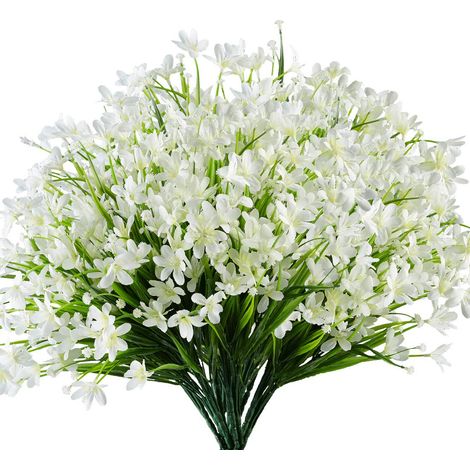 Lot de 12 bouquets de jonquilles artificielles, résistantes aux UV et à la décoloration, pour décoration de mariage, jardin, maison, Blanc (1/4)
