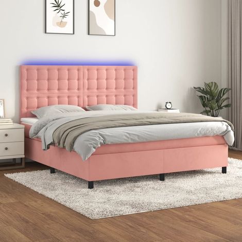 Sommier tapissier et matelas confortable pour Lit adulte,Ensemble Sommier + Matelas et LED Rose 180x200 cm Velours -BV42754 (1/5)