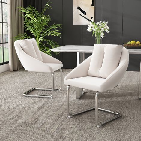 Chaises de salle à manger en velours (lot de 2) — design rembourré, luxueux et confortable adaptées aux salons et chambres pieds incurvés beige. (1/5)